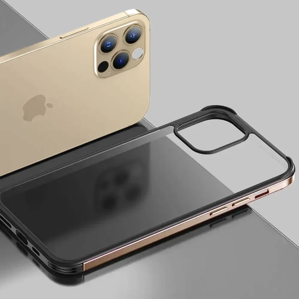 Etui do iPhone 13 Pro krystalicznie krystaliczny tył z metalową ramką, trwałe, eleganckie Sulada oryginal, różowe złoto