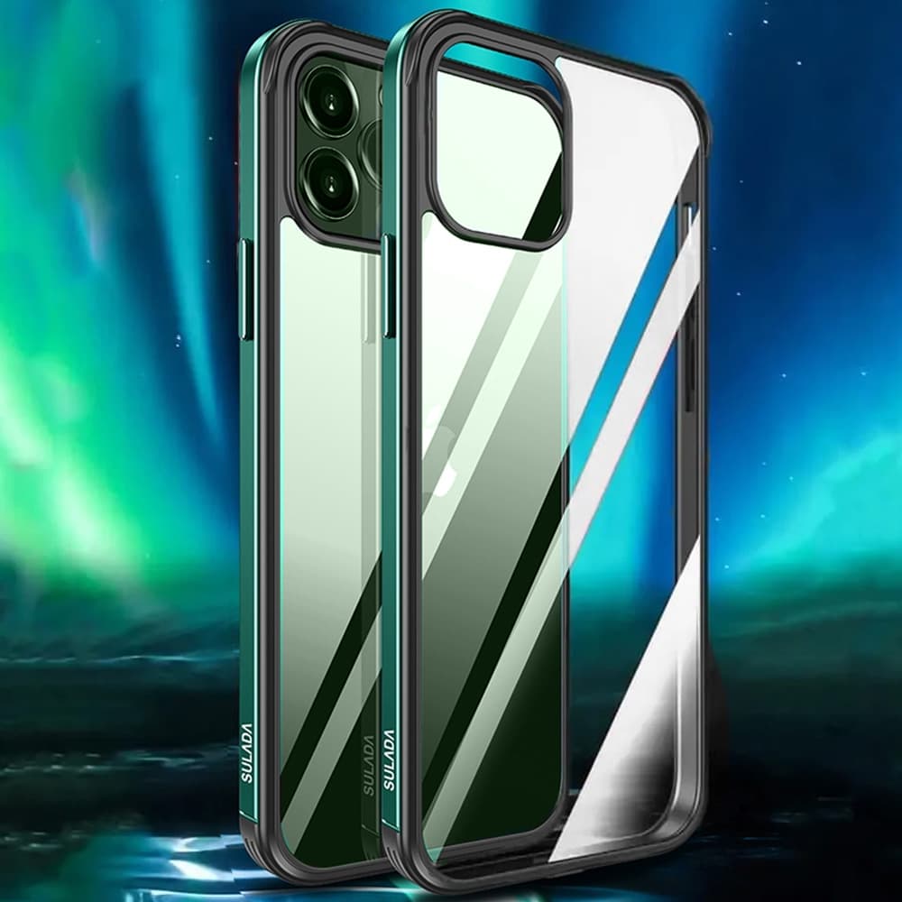 Etui do iPhone 13 Pro Max krystaliczny tył z metalową ramką, trwałe, eleganckie Sulada oryginal, zielone