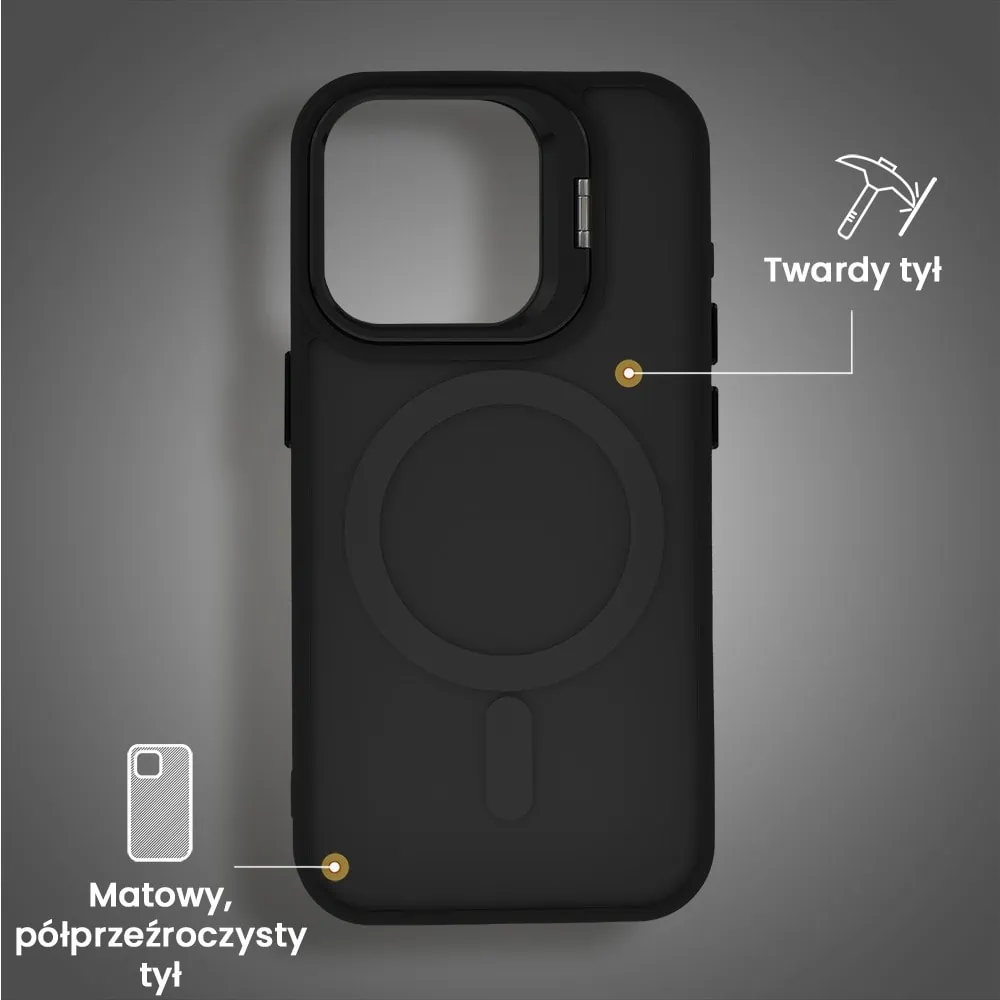 Etui do iPhone 13 Pro Max Arctic Stand, półprzeźroczyste, z osłoną aparatu i podstawką, czarne