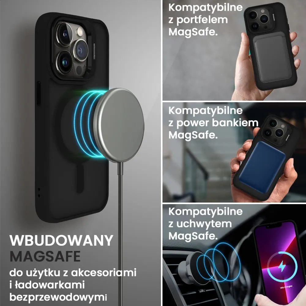 Etui do iPhone 13 Pro Max Arctic Stand, półprzeźroczyste, z osłoną aparatu i podstawką, czarne