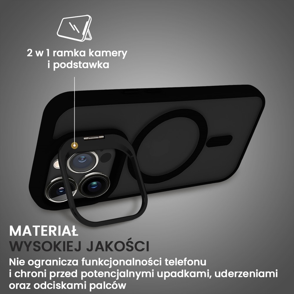 Etui do iPhone 13 Pro Max Arctic Stand, półprzeźroczyste, z osłoną aparatu i podstawką, czarne