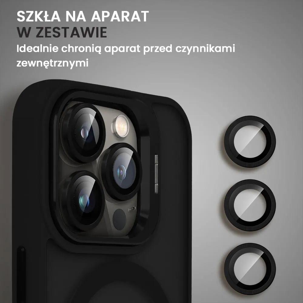 Etui do iPhone 13 Pro Max Arctic Stand, półprzeźroczyste, z osłoną aparatu i podstawką, czarne