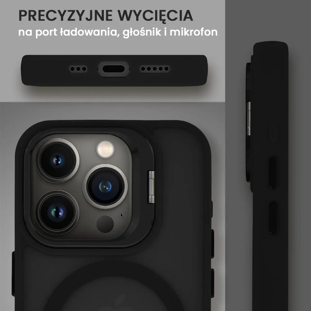 Etui do iPhone 13 Pro Max Arctic Stand, półprzeźroczyste, z osłoną aparatu i podstawką, czarne