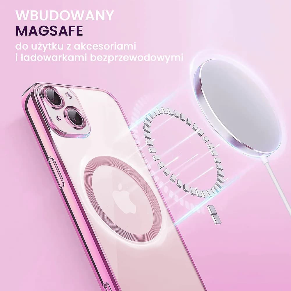Etui do iPhone 13 Slim Protect Full Cover MagSafe Hard Back, twardy tył, przeźroczyste, różowe
