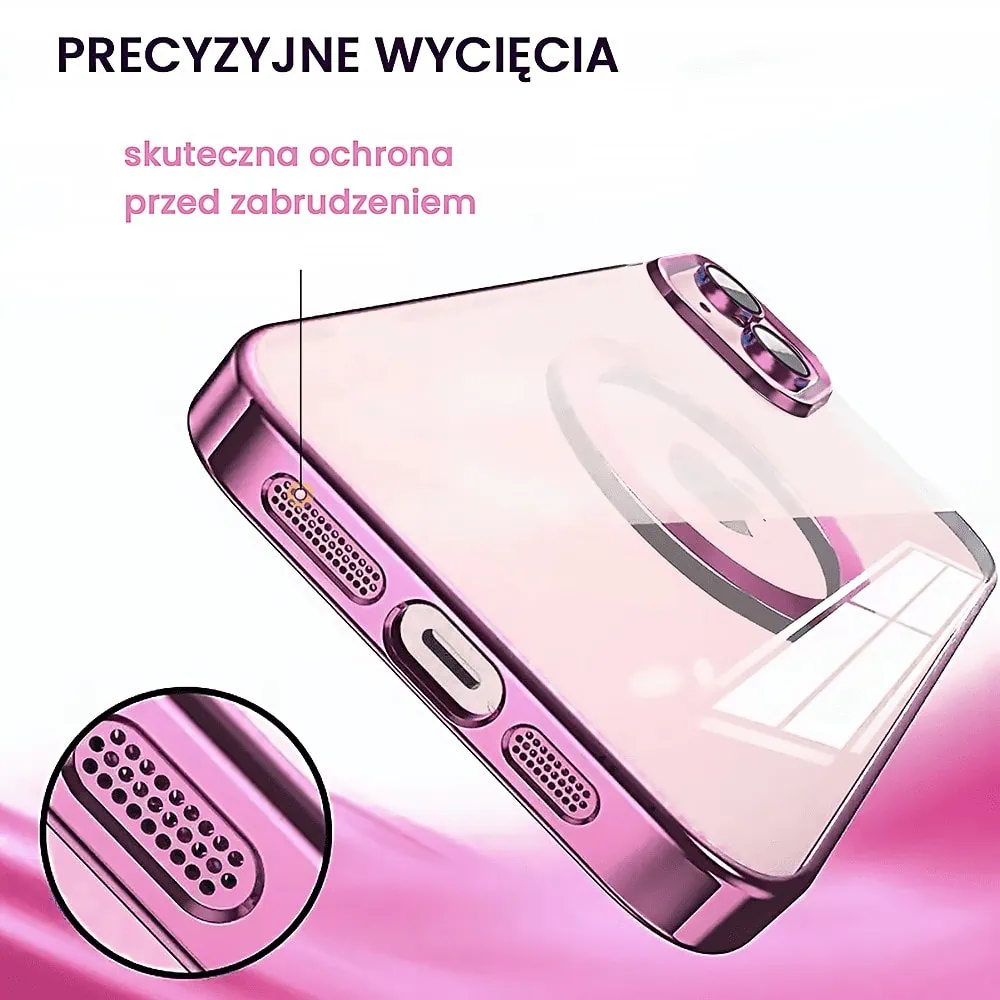 Etui do iPhone 13 Slim Protect Full Cover MagSafe Hard Back, twardy tył, przeźroczyste, różowe