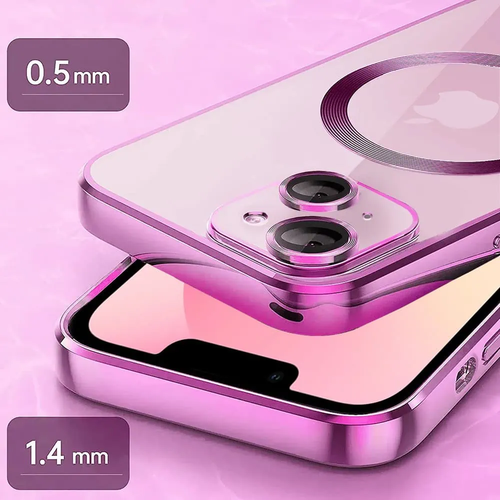 Etui do iPhone 13 Slim Protect Full Cover MagSafe Hard Back, twardy tył, przeźroczyste, różowe