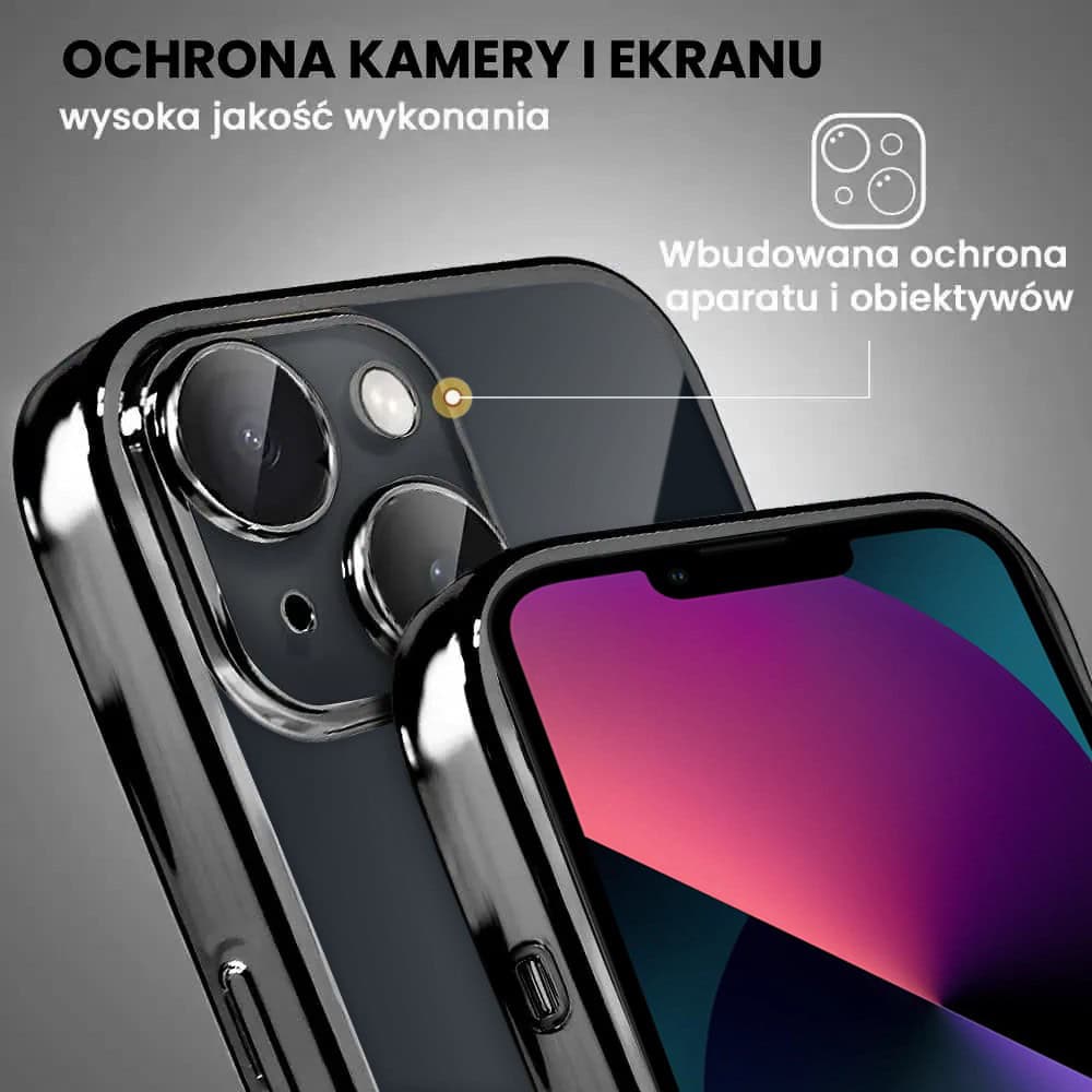 Etui do iPhone 13 Slim Protect Full Cover z osłoną kamery i obiektywów 9H, czarne grafitowe (OUTLET)