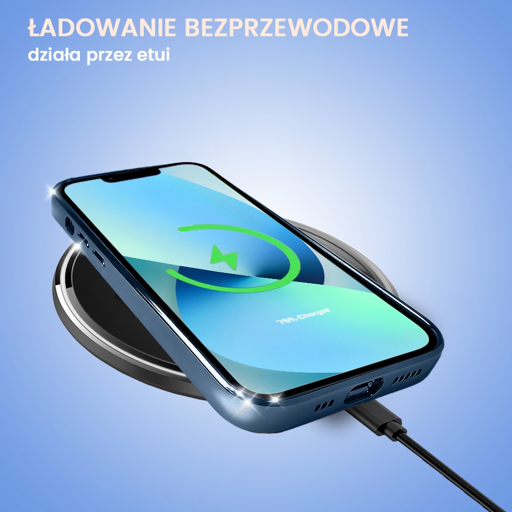 Etui do iPhone 14 Plus Slim Protect Full Cover z osłoną kamery i obiektywów 9H, górski niebieski