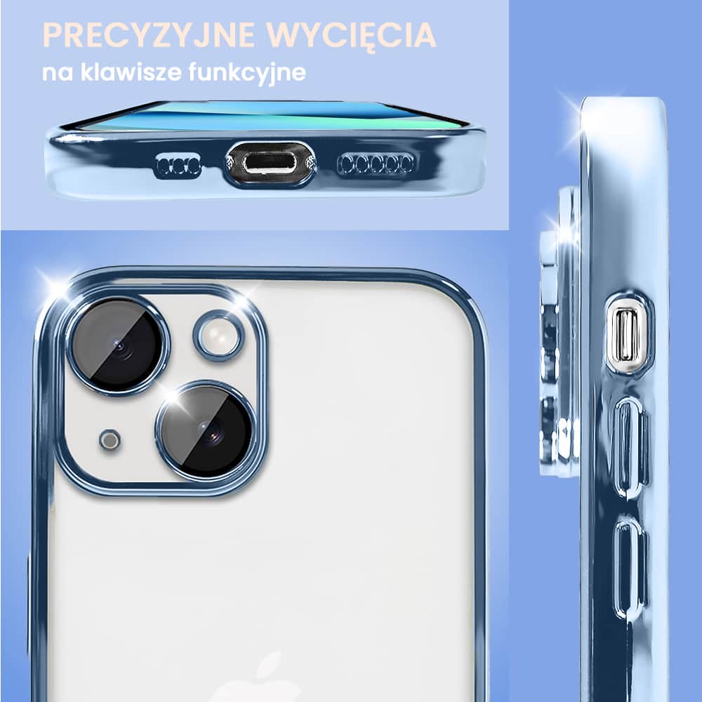 Etui do iPhone 14 Plus Slim Protect Full Cover z osłoną kamery i obiektywów 9H, górski niebieski