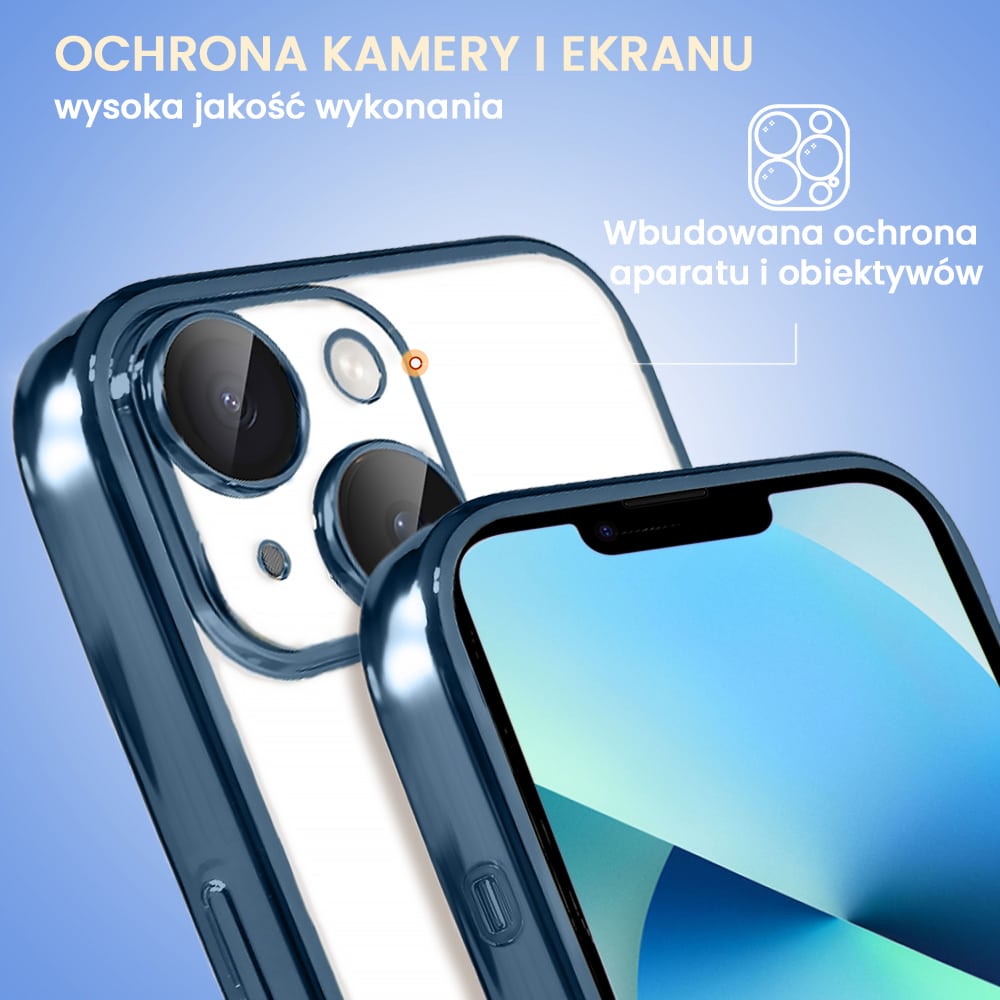 Etui do iPhone 14 Plus Slim Protect Full Cover z osłoną kamery i obiektywów 9H, górski niebieski