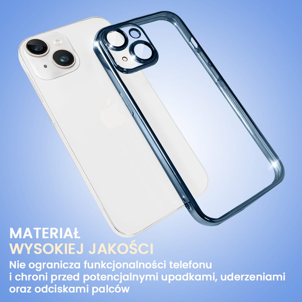 Etui do iPhone 14 Plus Slim Protect Full Cover z osłoną kamery i obiektywów 9H, górski niebieski