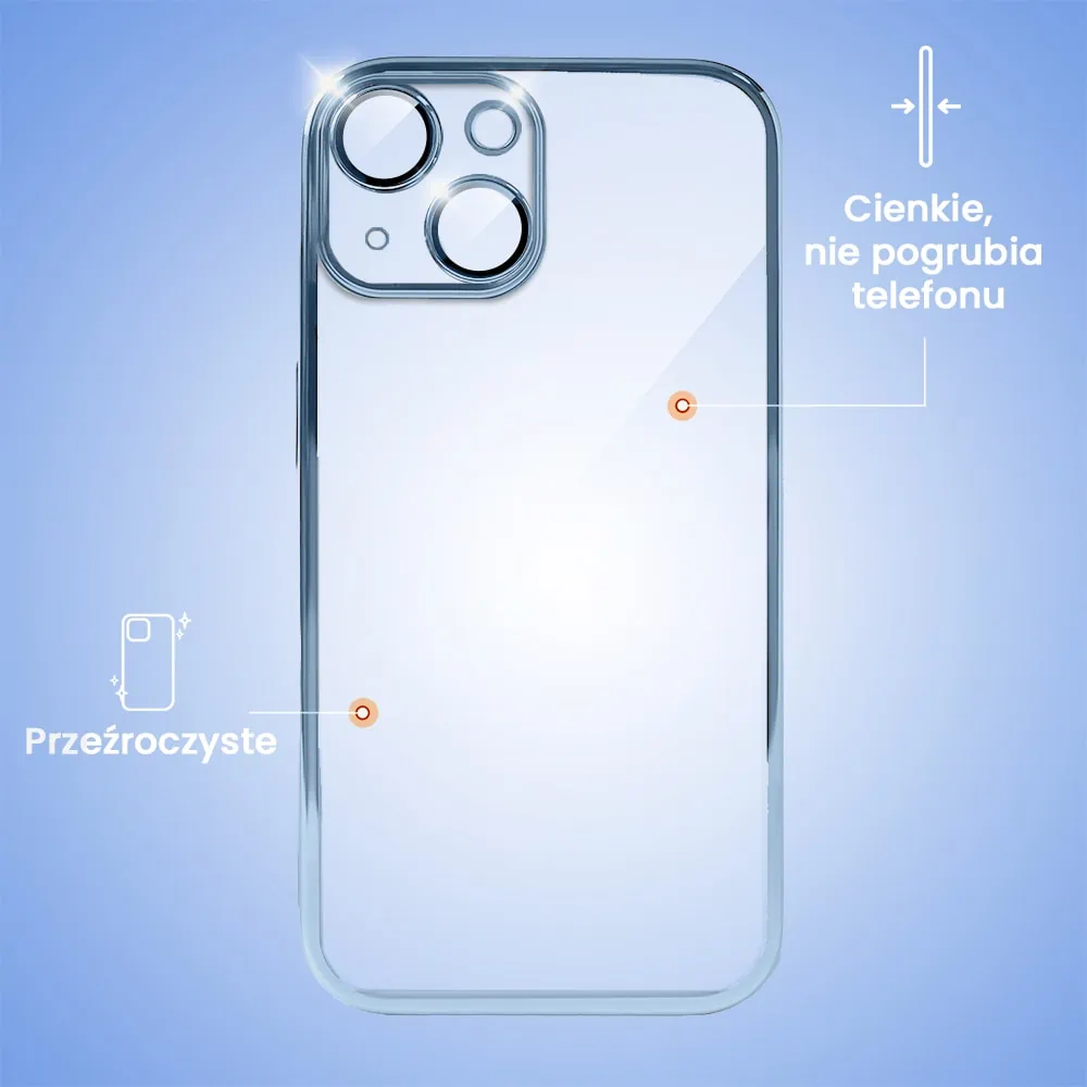 Etui do iPhone 14 Plus Slim Protect Full Cover z osłoną kamery i obiektywów 9H, górski niebieski