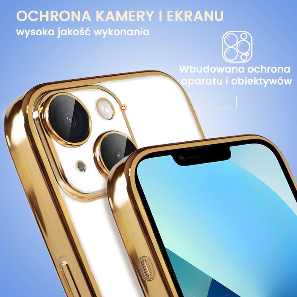 Etui do iPhone 13 Slim Protect Full Cover z osłoną kamery i obiektywów 9H, złote (OUTLET)