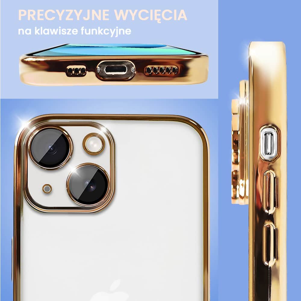 Etui do iPhone 13 Slim Protect Full Cover z osłoną kamery i obiektywów 9H, złote (OUTLET)
