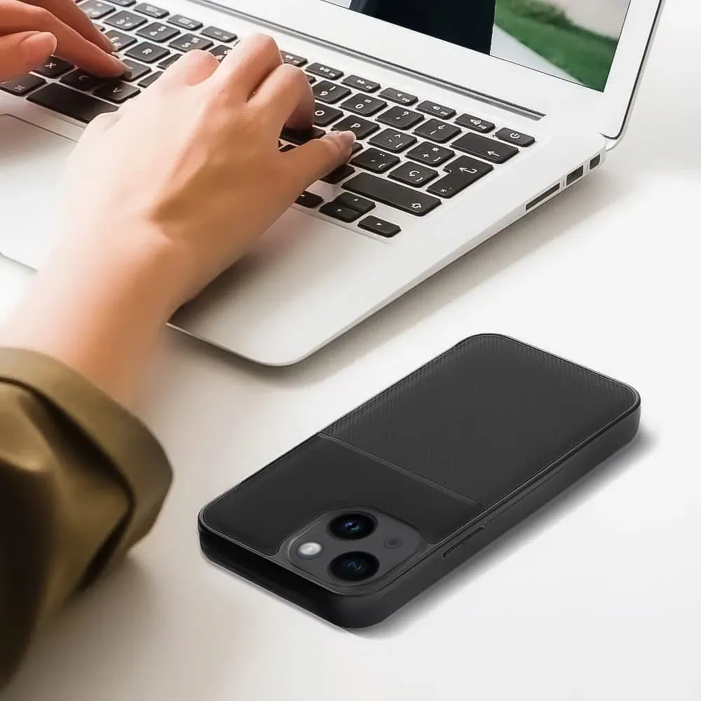 Etui do iPhone 13 biznesowe z karbonem, wytrzymałe, osłona na aparat, czarne