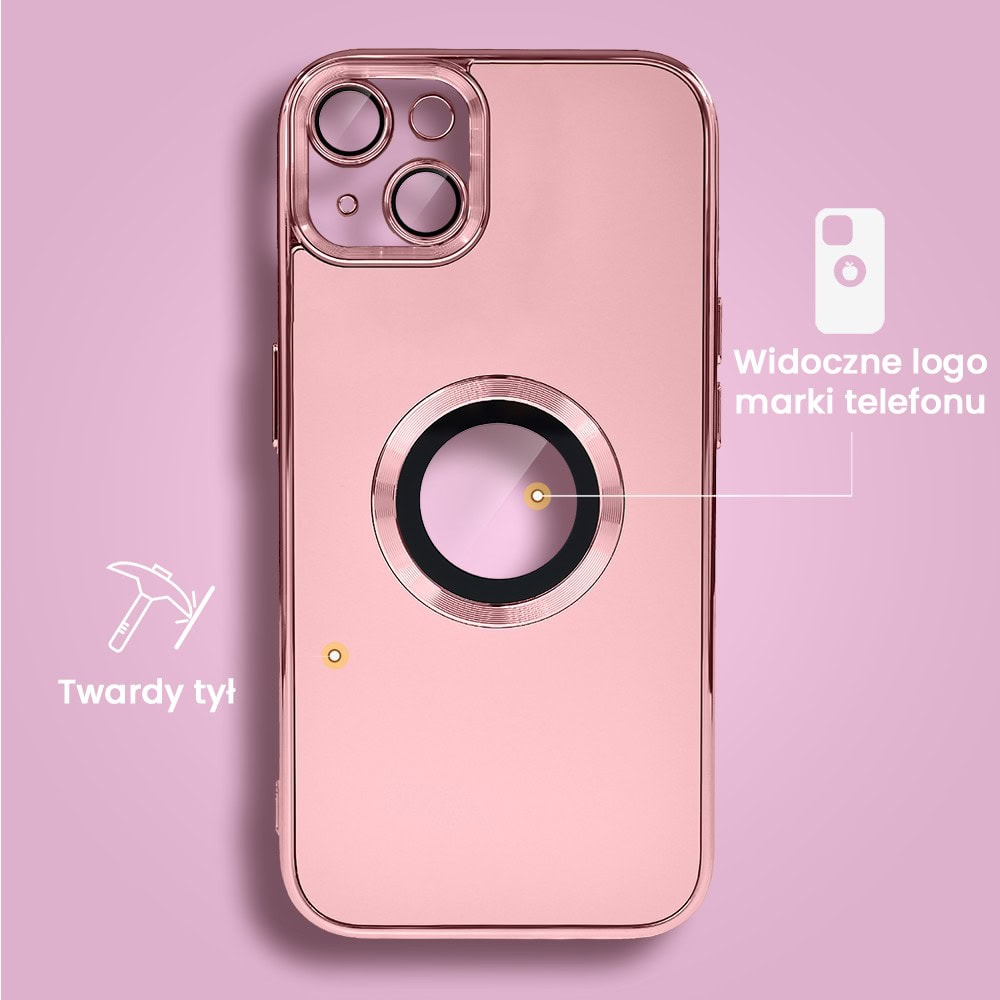 Etui do iPhone 13 cienkie, eleganckie, z osłoną aparatu i widocznym logo, różowe