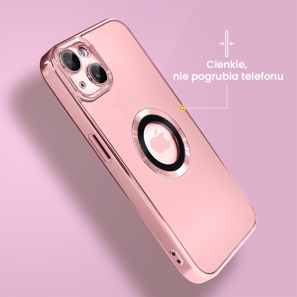 Etui do iPhone 13 cienkie, eleganckie, z osłoną aparatu i widocznym logo, różowe