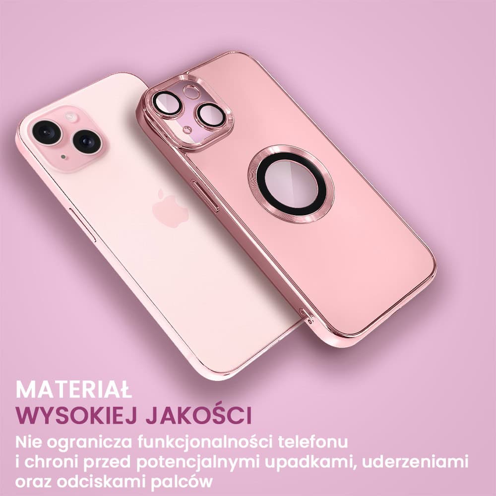 Etui do iPhone 13 cienkie, eleganckie, z osłoną aparatu i widocznym logo, różowe