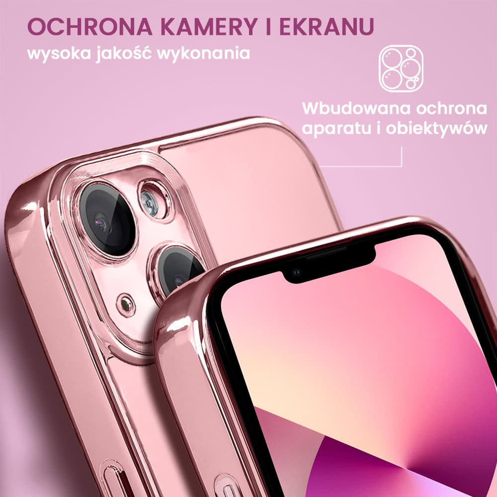 Etui do iPhone 13 cienkie, eleganckie, z osłoną aparatu i widocznym logo, różowe