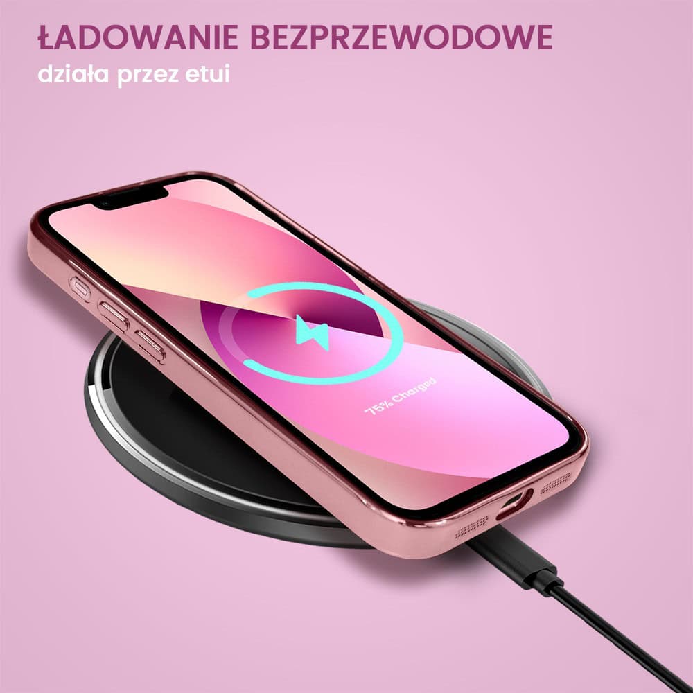Etui do iPhone 13 cienkie, eleganckie, z osłoną aparatu i widocznym logo, różowe