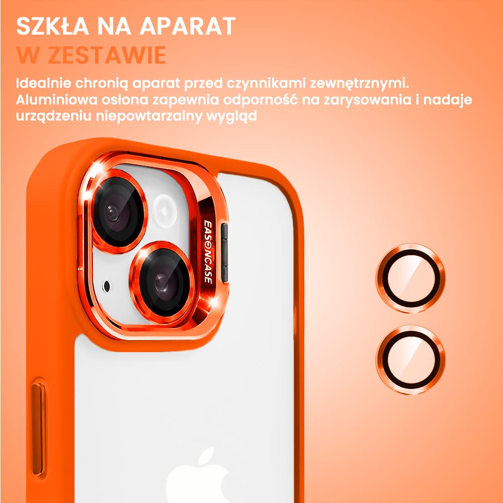 Etui do iPhone 13 cienkie przeźroczyste, 3w1 z podstawką i osłoną aparatu, pomarańczowe
