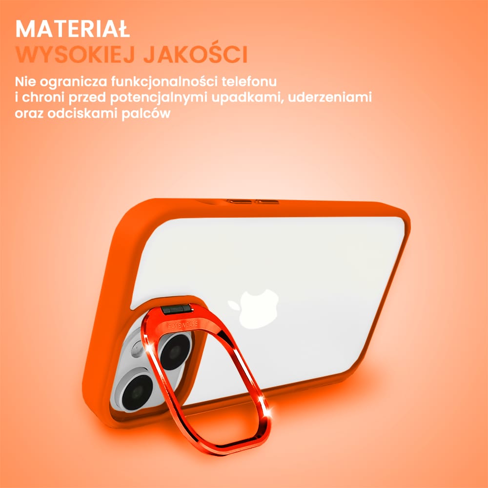 Etui do iPhone 13 cienkie przeźroczyste, 3w1 z podstawką i osłoną aparatu, pomarańczowe