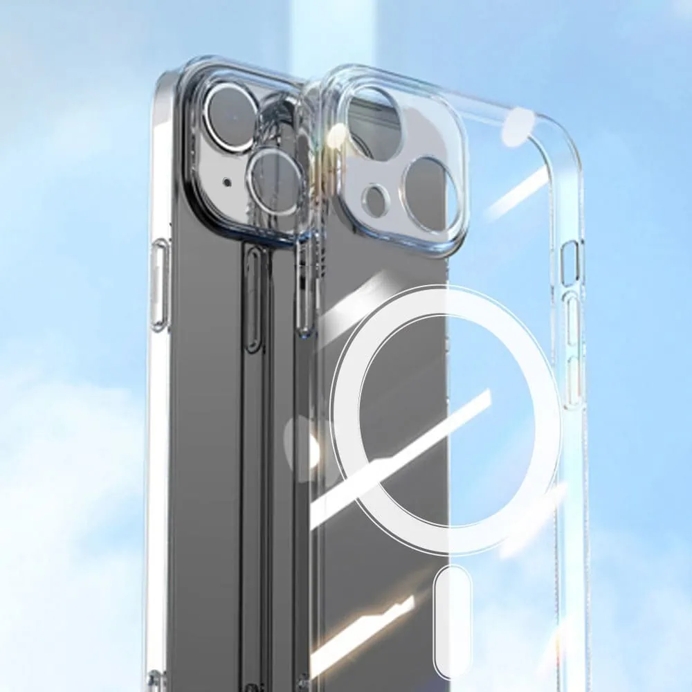Etui do iPhone 13 cienkie, z osłoną na aparat, szklany tył z MagSafe, przeźroczyste