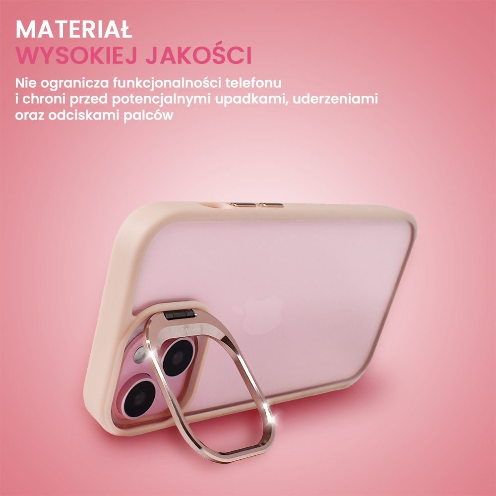 Etui do iPhone 13 cienkie przeźroczyste, 3w1 z podstawką i osłoną aparatu, różowe