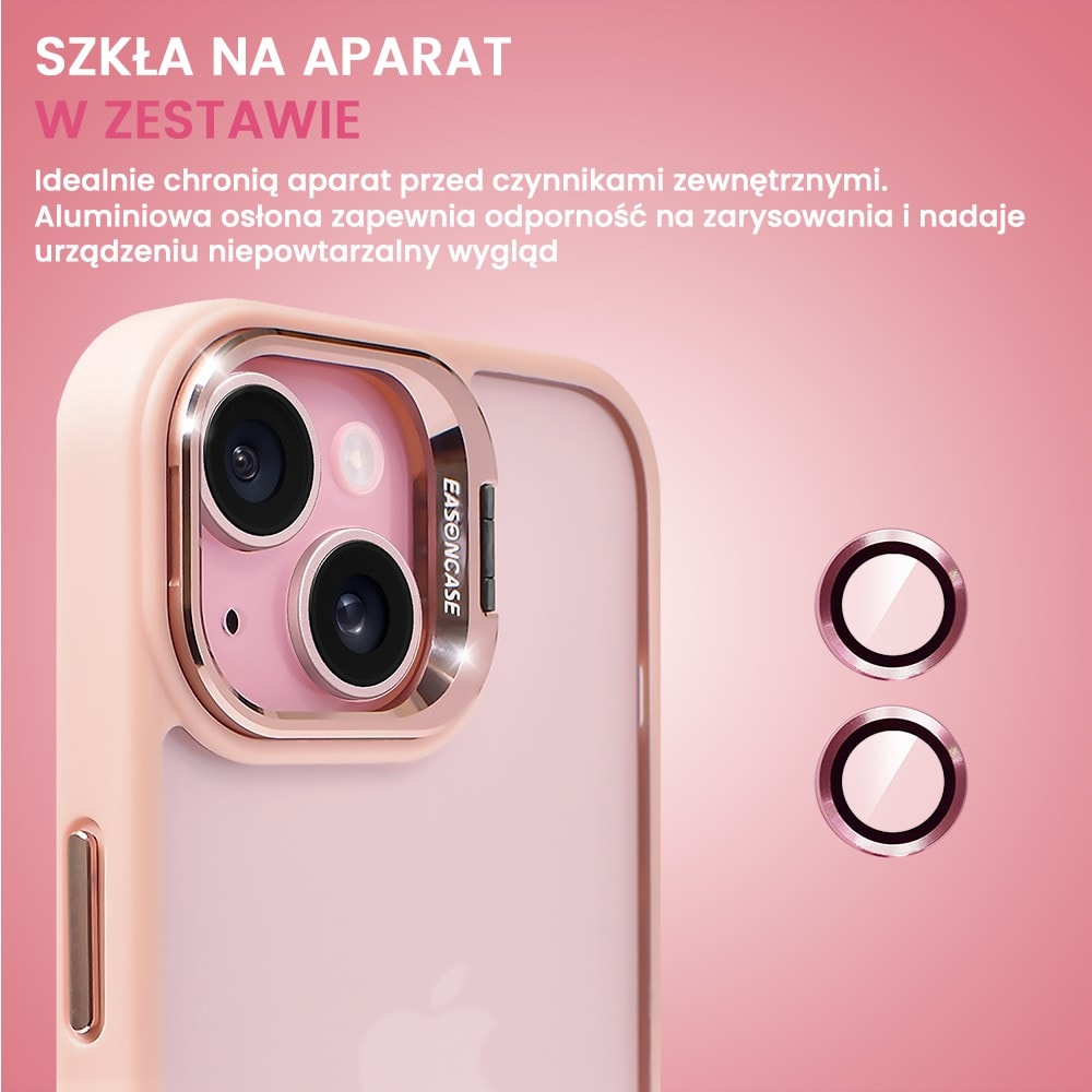 Etui do iPhone 13 cienkie przeźroczyste, 3w1 z podstawką i osłoną aparatu, różowe