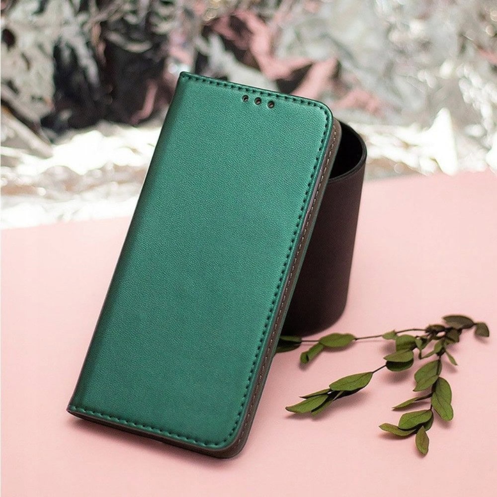 Etui do iPhone 13 eleganckie stylowe z magnetyczną klapką, ciemnozielone