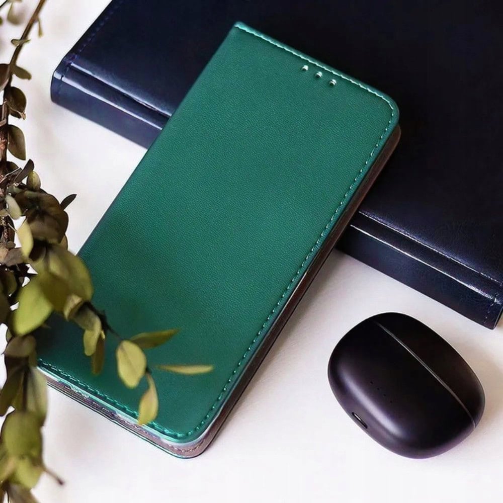 Etui do iPhone 13 eleganckie stylowe z magnetyczną klapką, ciemnozielone