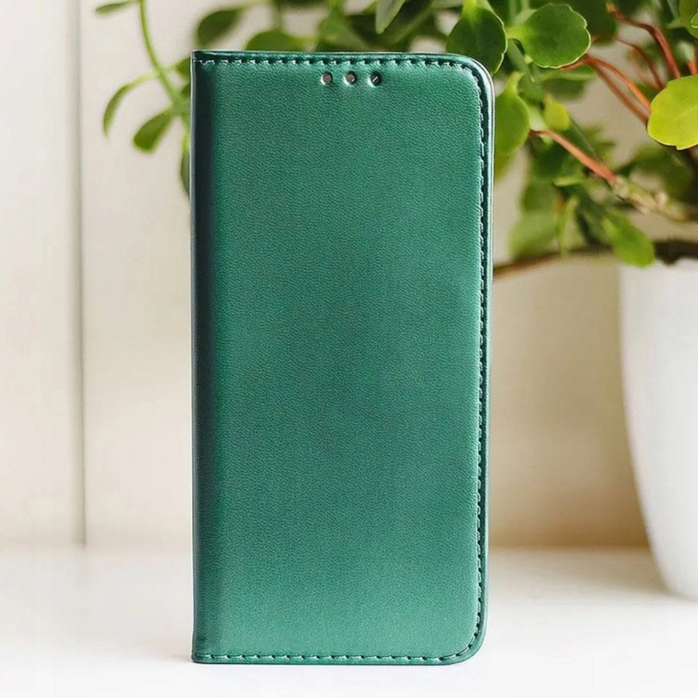 Etui do iPhone 13 eleganckie stylowe z magnetyczną klapką, ciemnozielone