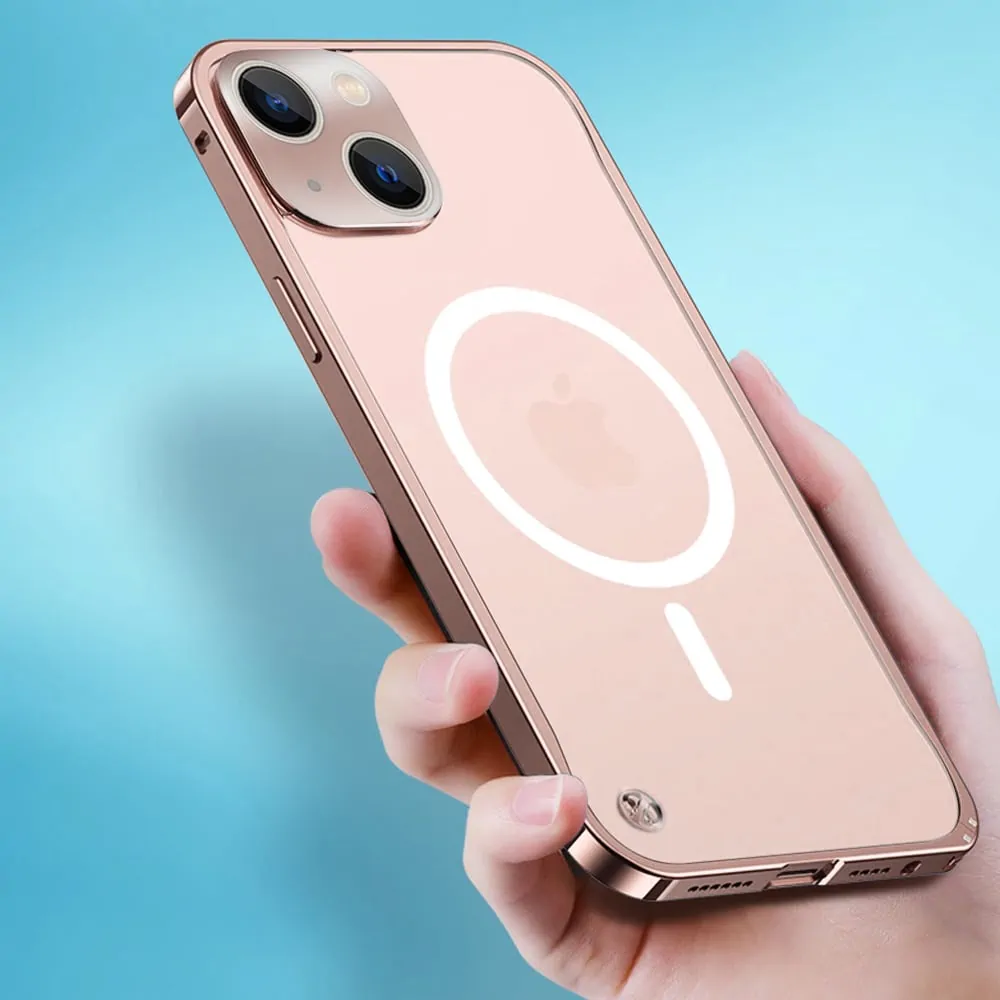 Etui do iPhone 13 Magsafe Armor metalowa ramka, twarde aluminium, różowe złoto