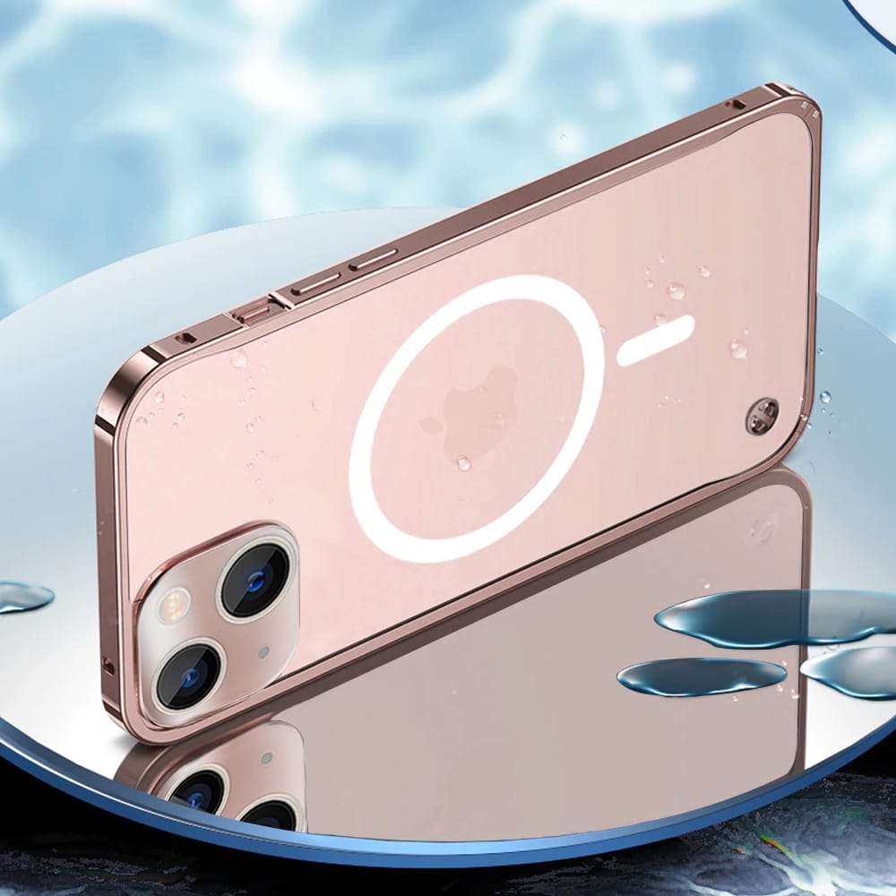 Etui do iPhone 13 Magsafe Armor metalowa ramka, twarde aluminium, różowe złoto