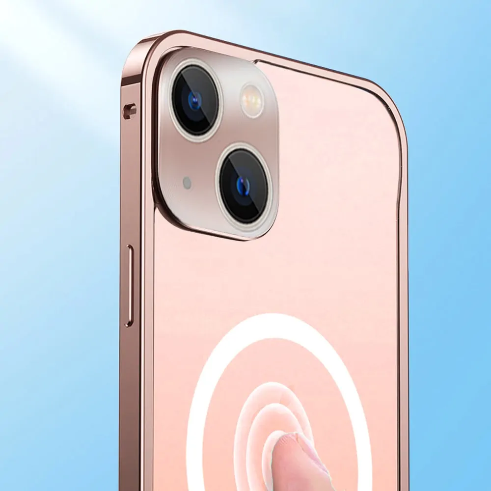 Etui do iPhone 13 Magsafe Armor metalowa ramka, twarde aluminium, różowe złoto