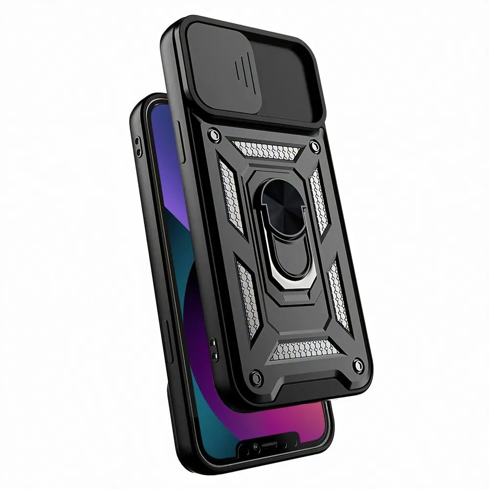 Etui do iPhone 13 pancerne z magnetycznym uchwytem, osłona kamery, czarny
