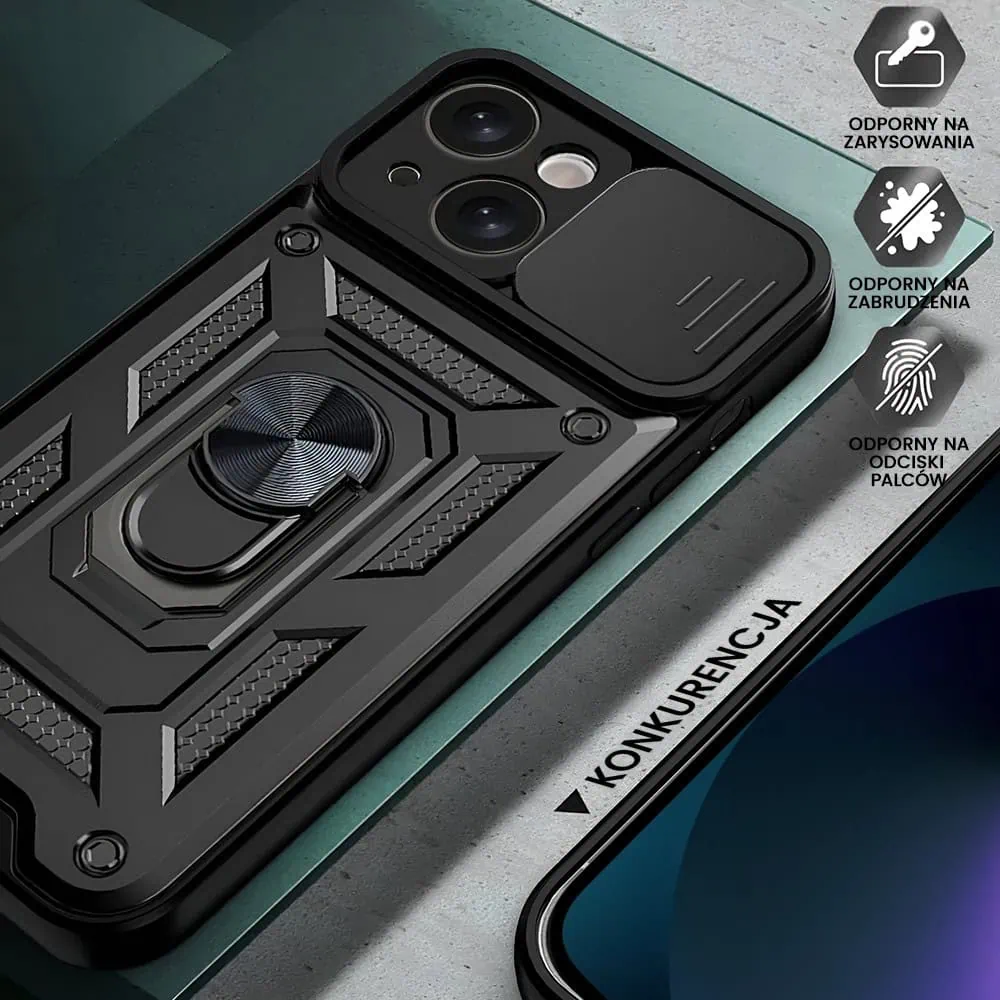 Etui do iPhone 13 pancerne z magnetycznym uchwytem, osłona kamery, czarny