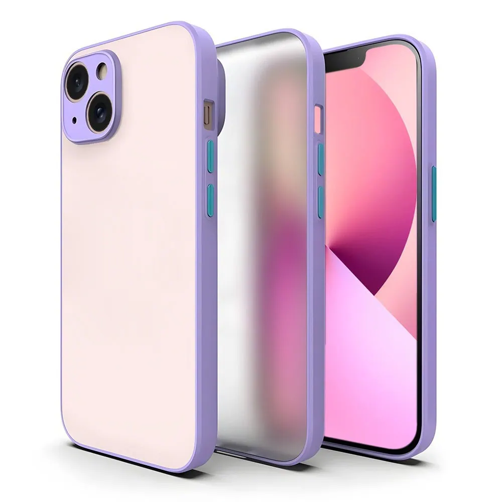 Etui do iPhone 13 Mini półprzeźroczyste matowe z ochroną aparatu, fioletowe
