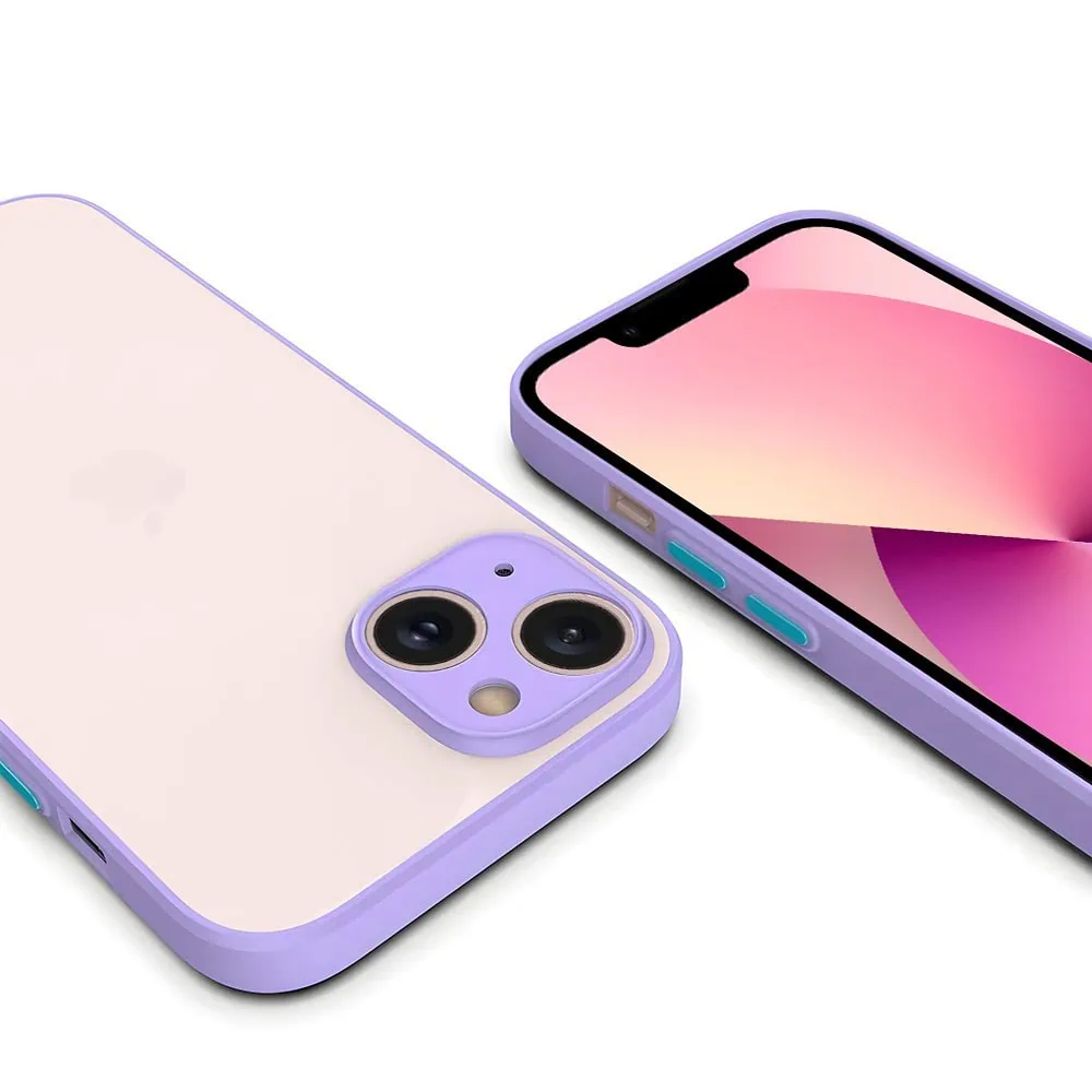 Etui do iPhone 13 Mini półprzeźroczyste matowe z ochroną aparatu, fioletowe