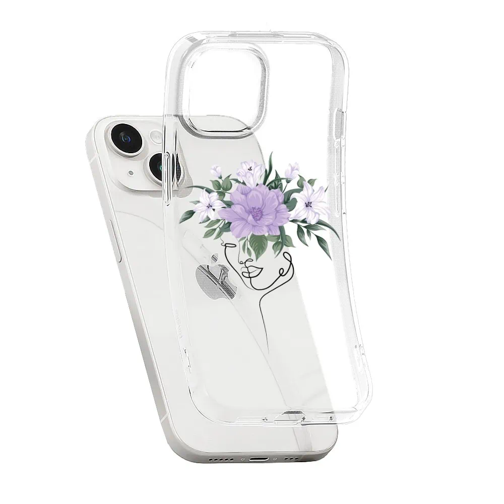 Etui do iPhone 13 Mini przeźroczyste, kobieta z kwiatami