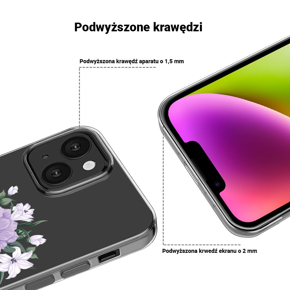 Etui do iPhone 13 Mini przeźroczyste, kobieta z kwiatami