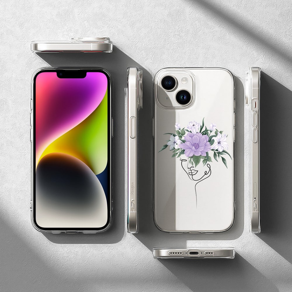 Etui do iPhone 13 Mini przeźroczyste, kobieta z kwiatami