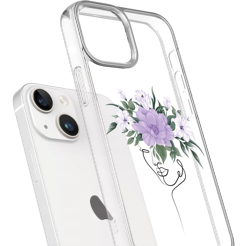 Etui do iPhone 13 Mini przeźroczyste, kobieta z kwiatami