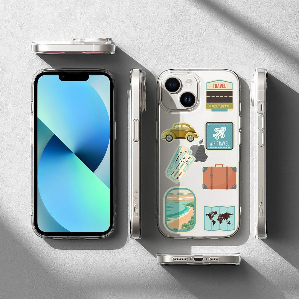 Etui do iPhone 13 Mini, przeźroczyste, naklejki z podróży