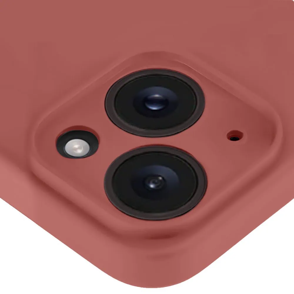 Etui do iPhone 13 silikonowe z mikrofibrą soft touch z osłoną na aparat, gorąca czekolada