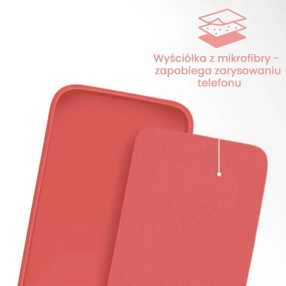 Etui do iPhone 13 silikonowe z mikrofibrą soft touch z osłoną na aparat, jasny bordowy