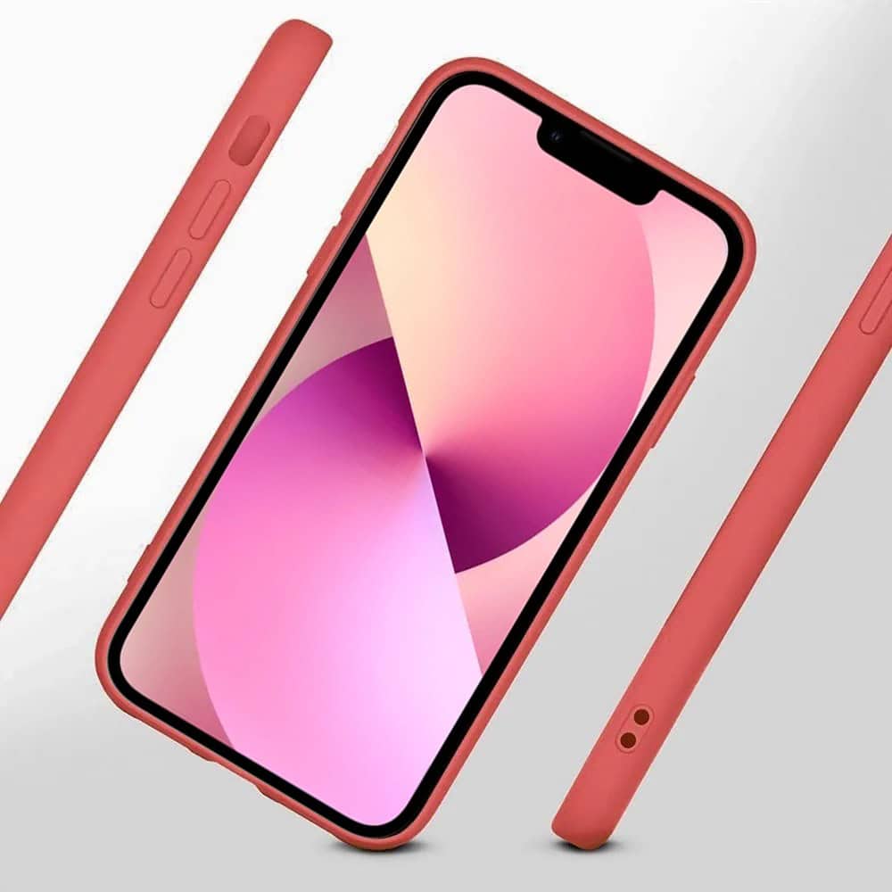 Etui do iPhone 13 silikonowe z mikrofibrą soft touch z osłoną na aparat, jasny bordowy