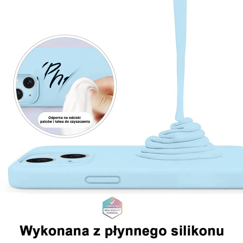 Etui do iPhone 13 silikonowe z mikrofibrą soft touch z osłoną na aparat, jasny niebieski