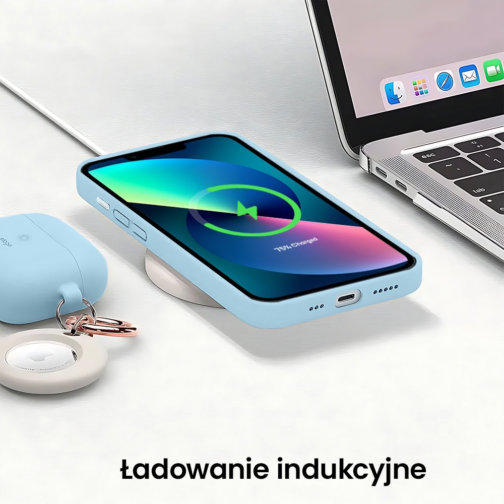 Etui do iPhone 13 silikonowe z mikrofibrą soft touch z osłoną na aparat, jasny niebieski