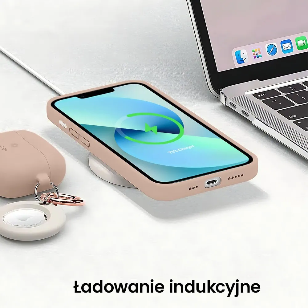 Etui do iPhone 13 silikonowe z mikrofibrą soft touch z osłoną na aparat, kawowe